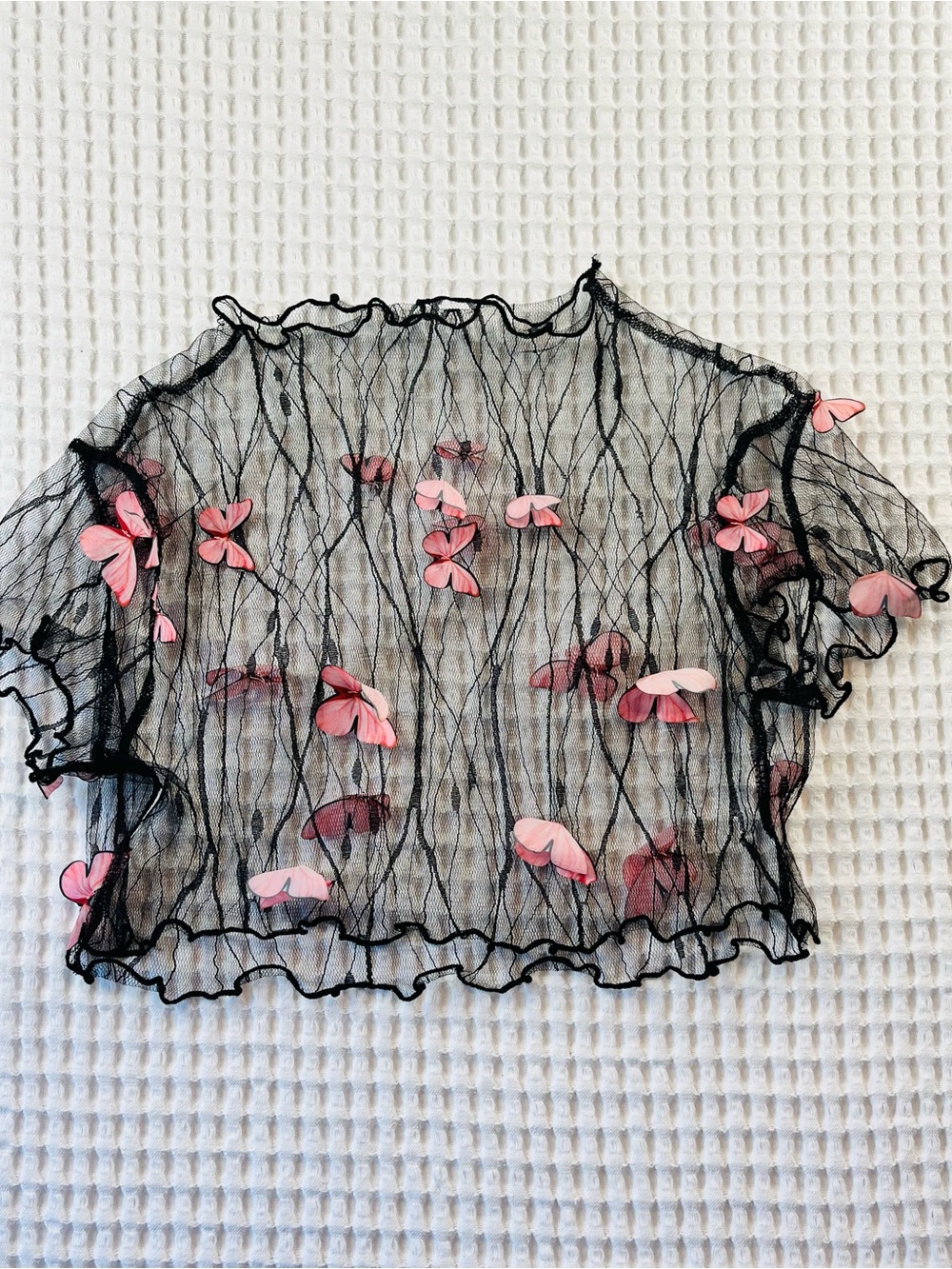 Sheer Black Mesh Butterfly Fairy Top Y2K Goth Coquette Festival Crop Tee